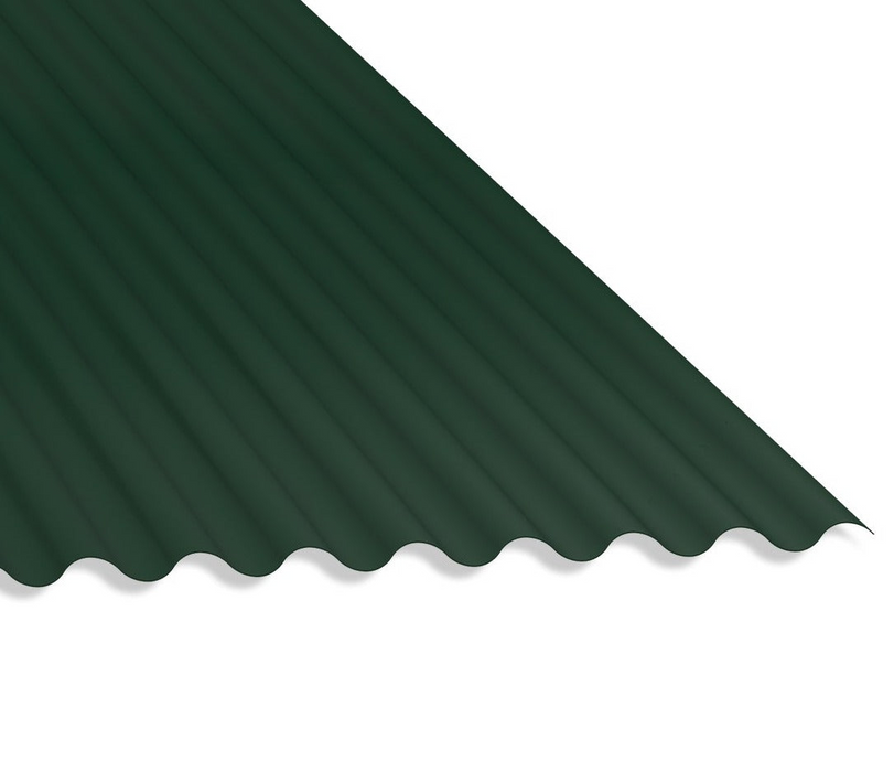 13/3 Corrugated 0.7 Thick PVC Plastisol Coated Roof Sheet Juniper Green (12B29) 1000mm Width With Anticon