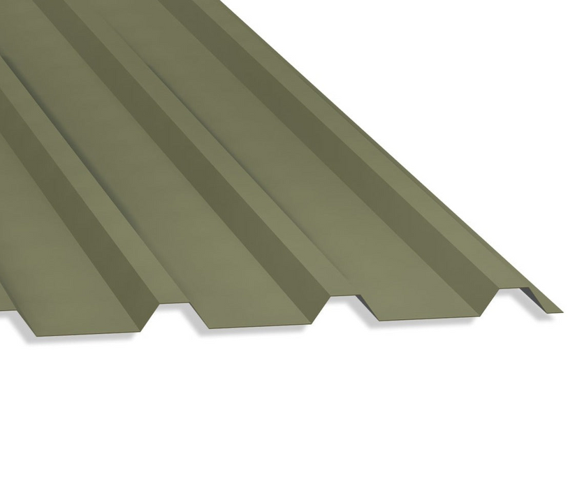 32/1000 Box Profile 0.5 Thick PVC Plastisol Coated Roof Sheet Olive Green (12B27) 1000mm Width