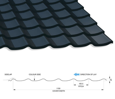 0.6mm Pantile PVC Roofing Sheet in Anthracite Grey - 1100mm