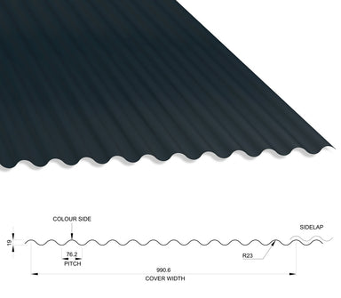 13/3 Corrugated 0.5 Thick PVC Plastisol Coated Roof Sheet Anthracite (RAL7016) 1000mm Width