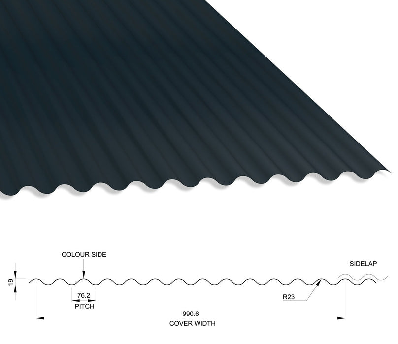 13/3 Corrugated 0.7 Thick PVC Plastisol Coated Roof Sheet Anthracite (RAL7016) 1000mm Width With Anticon