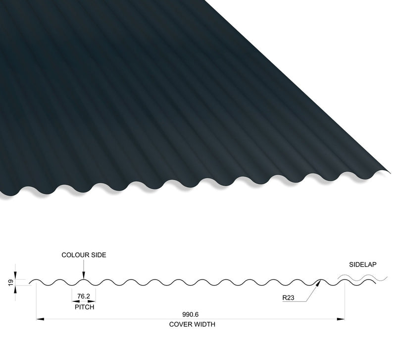 13/3 Corrugated 0.7 Thick PVC Plastisol Coated Roof Sheet Anthracite (RAL7016) 1000mm Width