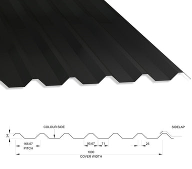 34/1000 Box Profile 0.5 Thick PVC Plastisol Coated Roof Sheet Black (00E53) 1000mm Width