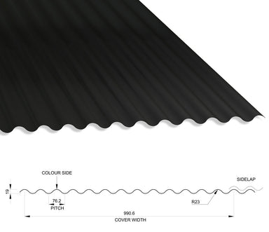 0.7mm Corrugated PVC Roofing Sheet in Black - 13/3