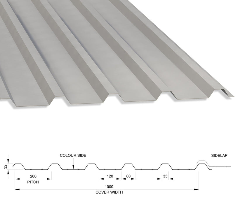 32/1000 Box Profile 0.5 Thick Polyester Paint Coated Roof Sheet Goosewing Grey (10A05) 1000mm Width