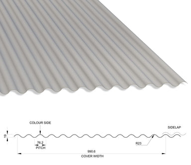13/3 Corrugated 0.5 Thick Polyester Paint Coated Roof Sheet Goosewing Grey (10A05) 1000mm Width With Anticon