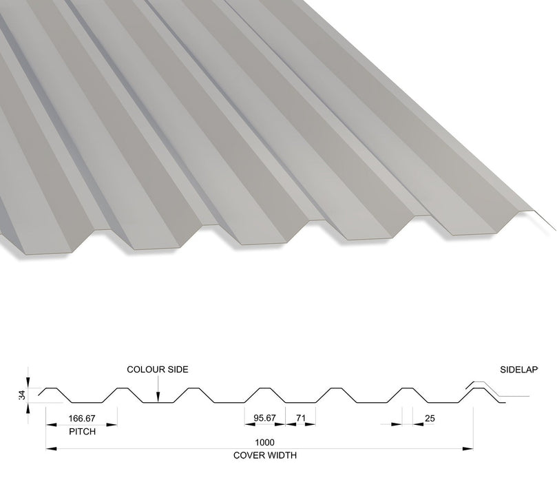 34/1000 Box Profile 0.7 Polyester Paint Coated Roof Sheet Goosewing Grey (10A05) 1000mm Width With Anticon