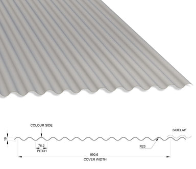 13/3 Corrugated 0.5 Thick Polyester Paint Coated Roof Sheet Goosewing Grey (10A05) 1000mm Width