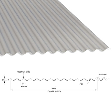 13/3 Corrugated 0.5 Thick PVC Plastisol Coated Roof Sheet Goosewing Grey (10A05) 1000mm Width With Anticon
