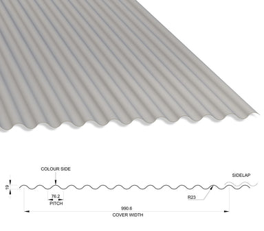 13/3 Corrugated 0.5 Thick PVC Plastisol Coated Roof Sheet Goosewing Grey (10A05) 1000mm Width