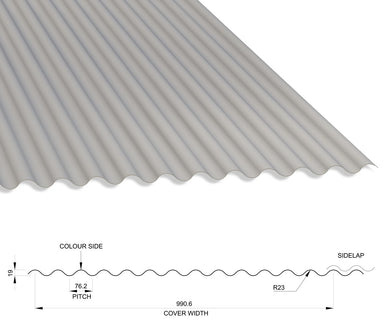 13/3 Corrugated 0.7 Thick PVC Plastisol Coated Roof Sheet Goosewing Grey (10A05) 1000mm Width With Anticon