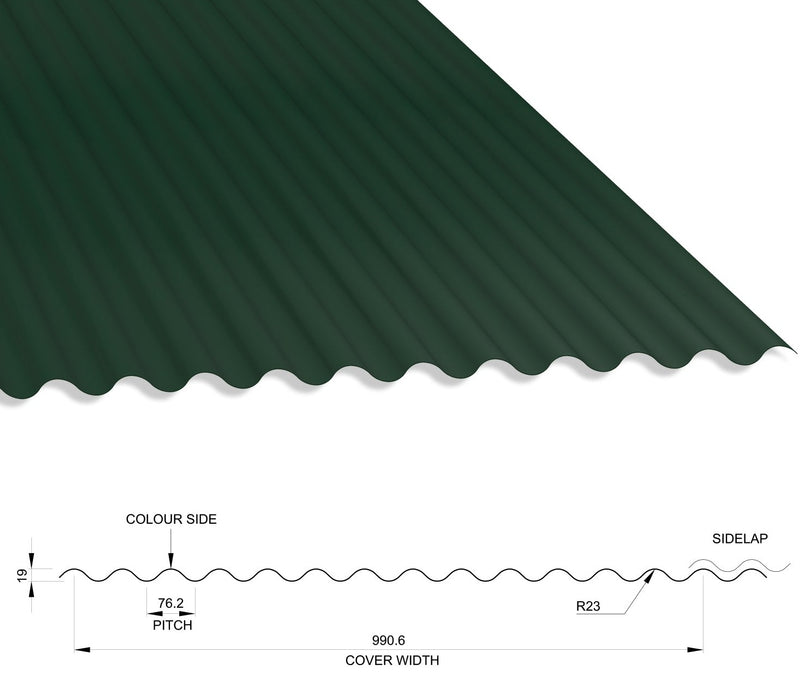 13/3 Corrugated 0.7 Thick Polyester Paint Coated Roof Sheet Juniper Green (12B29) 1000mm Width With Anticon