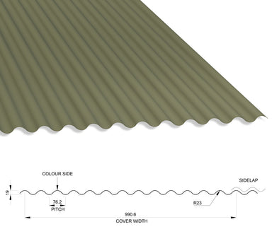 13/3 Corrugated 0.5 Thick Polyester Paint Coated Roof Sheet Olive Green (12B27) 1000mm Width