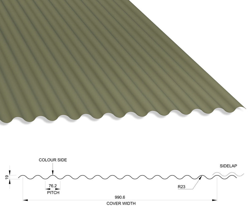 13/3 Corrugated 0.7 Thick PVC Plastisol Coated Roof Sheet Olive Green (12B27) 1000mm Width With Anticon