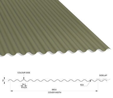 13/3 Corrugated 0.5 Thick Polyester Paint Coated Roof Sheet Olive Green (12B27) 1000mm Width With Anticon