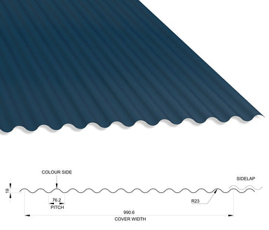 13/3 Corrugated 0.5 Thick Polyester Paint Coated Roof Sheet Slate Blue (18B29) 1000mm Width With Anticon