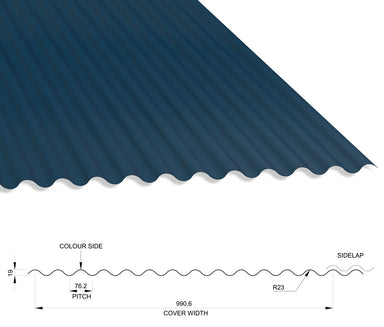 13/3 Corrugated 0.5 Thick PVC Plastisol Coated Roof Sheet Slate Blue (18B29) 1000mm Width With Anticon