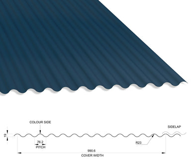 13/3 Corrugated 0.7 Thick PVC Plastisol Coated Roof Sheet Slate Blue (18B29) 1000mm Width