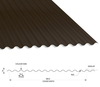 13/3 Corrugated 0.7 Thick PVC Plastisol Coated Roof Sheet Vandyke Brown (08B29) 1000mm Width With Anticon