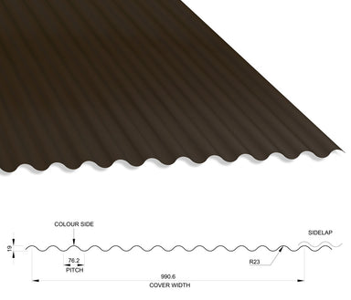 13/3 Corrugated 0.5 Thick Polyester Paint Coated Roof Sheet Vandyke Brown (08B29) 1000mm Width With Anticon