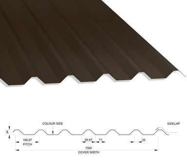 34/1000 Box Profile 0.7 PVC Plastisol Coated Roof Sheet Vandyke Brown (08B29) 1000mm Width With Anticon