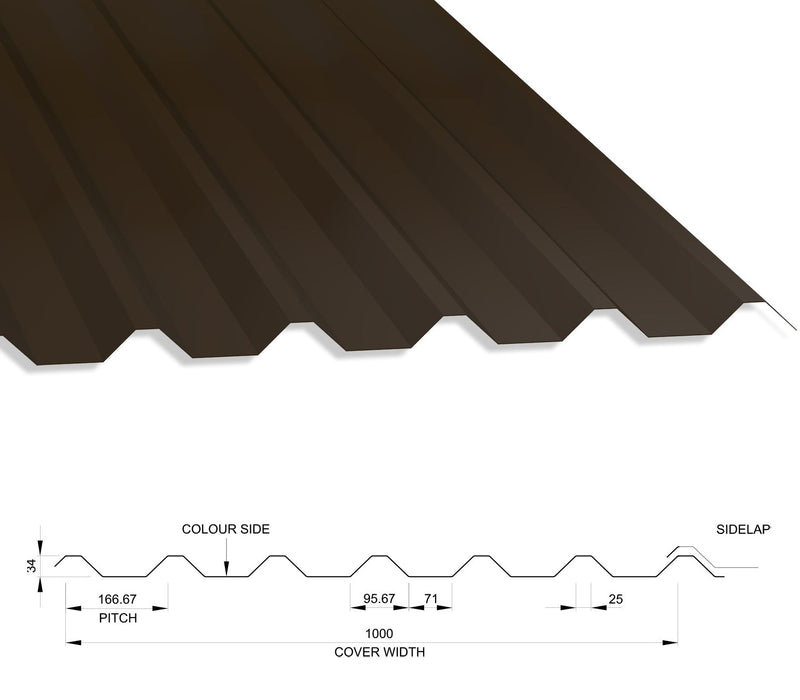 34/1000 Box Profile 0.7 PVC Plastisol Coated Roof Sheet Vandyke Brown (08B29) 1000mm Width