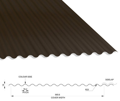 13/3 Corrugated 0.5 Thick PVC Plastisol Coated Roof Sheet Vandyke Brown (08B29) 1000mm Width