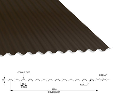 13/3 Corrugated 0.5 Thick Polyester Paint Coated Roof Sheet Vandyke Brown (08B29) 1000mm Width