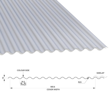 13/3 Corrugated 0.5 Thick Polyester Paint Coated Roof Sheet White (00E55) 1000mm Width