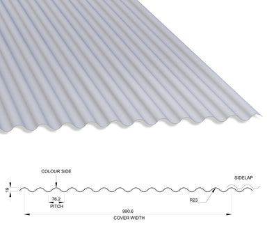 13/3 Corrugated 0.5 Thick PVC Plastisol Coated Roof Sheet White (00E55) 1000mm Width