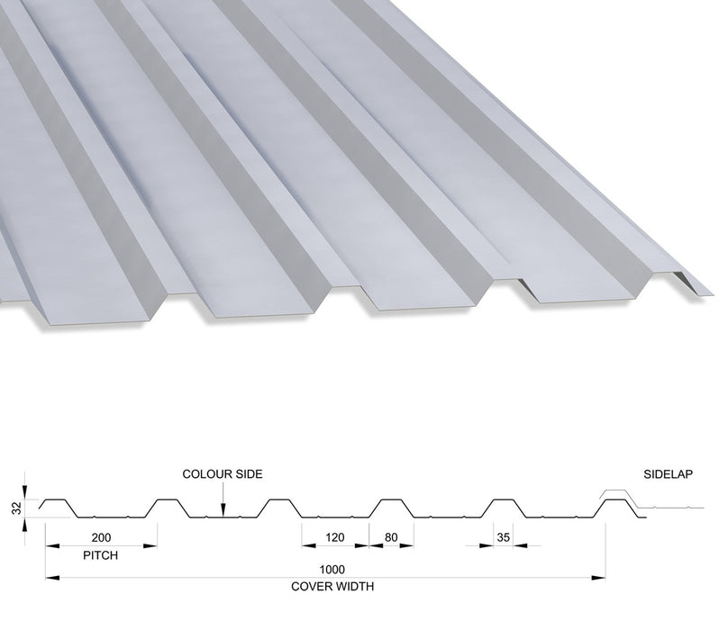 32/1000 Box Profile 0.5 Thick Polyester Paint Coated Roof Sheet White (00E55) 1000mm Width