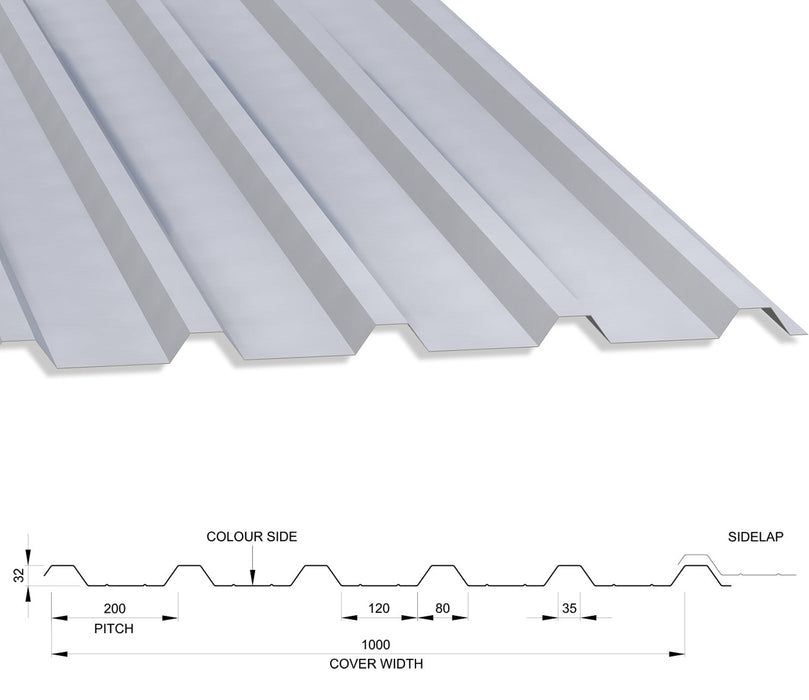 32/1000 Box Profile 0.7 Thick Polyester Paint Coated Roof Sheet White (00E55) 1000mm Width With Anticon