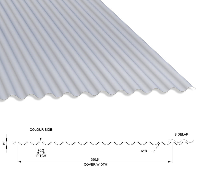 13/3 Corrugated 0.7 Thick Polyester Paint Coated Roof Sheet White (00E55) 1000mm Width With Anticon