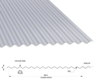 13/3 Corrugated 0.5 Thick PVC Plastisol Coated Roof Sheet White (00E55) 1000mm Width With Anticon