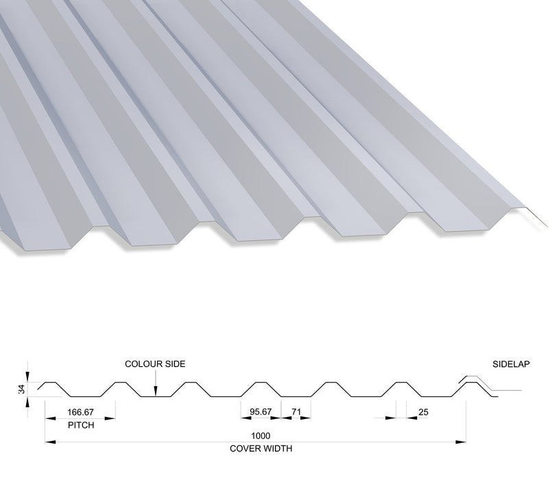 34/1000 Box Profile 0.5 Thick Polyester Paint Coated Roof Sheet White (00E55) 1000mm Width With Anticon